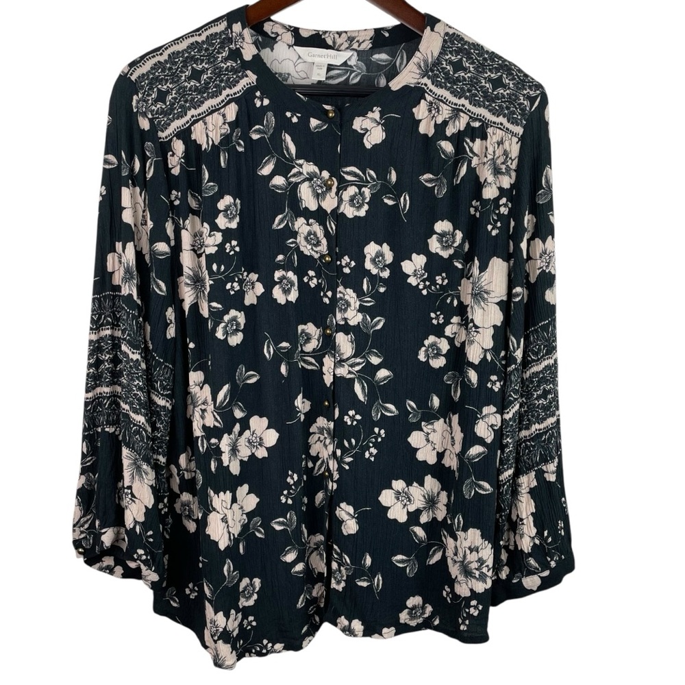 Garnet Hill | Lydia Black Beige Border Print Blouse New